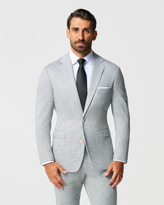 Athletic Fit Stretch Wool Blazer - Light Grey with White Mini Stripe | State & Liberty Suits|Blazers