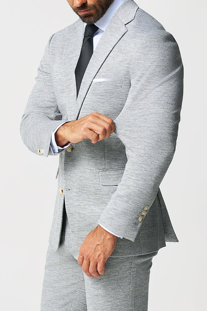 Athletic Fit Stretch Wool Blazer - Light Grey with White Mini Stripe | State & Liberty Suits|Blazers