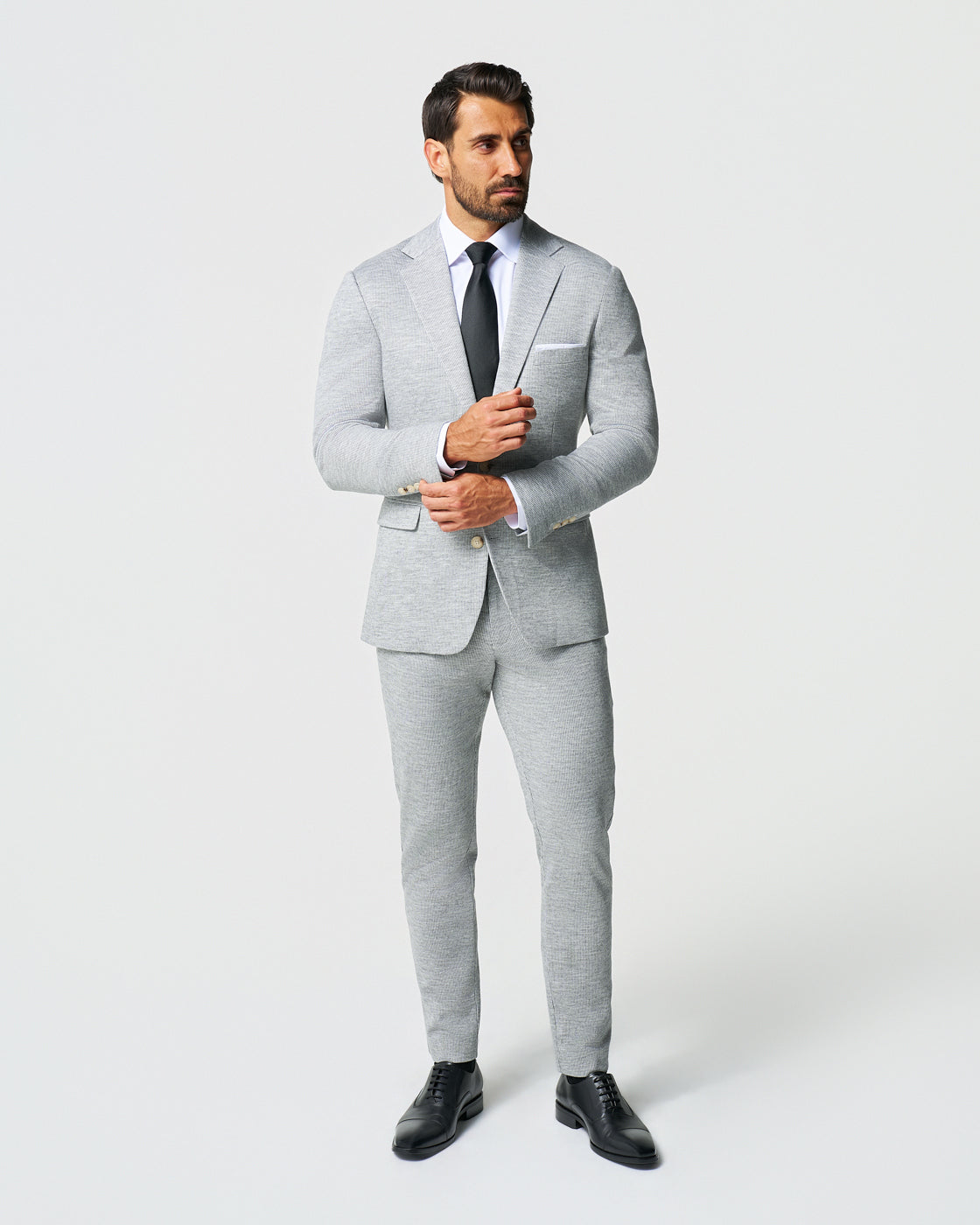 Athletic Fit Stretch Wool Blazer - Light Grey with White Mini Stripe | State & Liberty Suits|Blazers