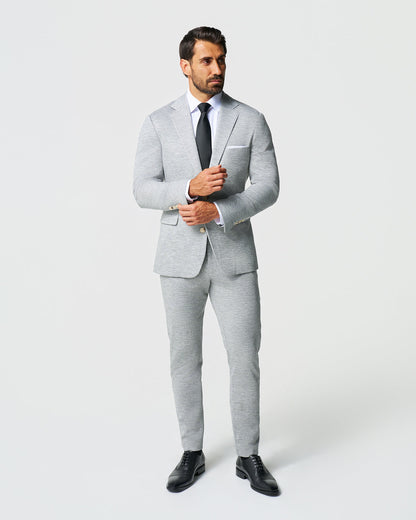 Athletic Fit Stretch Wool Blazer - Light Grey with White Mini Stripe | State & Liberty Suits|Blazers