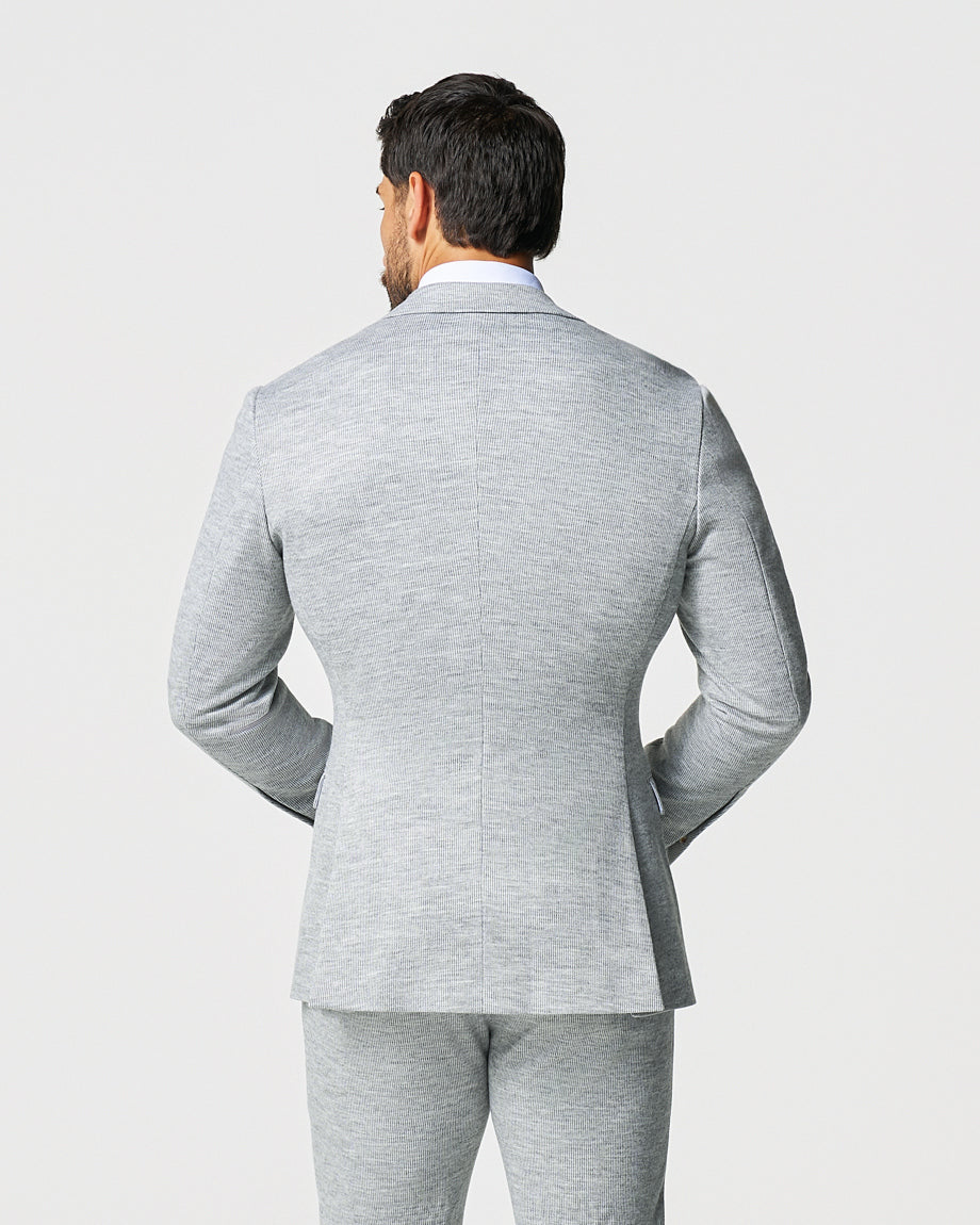 Athletic Fit Stretch Wool Blazer - Light Grey with White Mini Stripe | State & Liberty Suits|Blazers