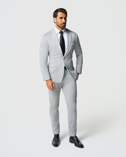 Athletic Fit Stretch Wool Blazer - Light Grey with White Mini Stripe | State & Liberty Suits|Blazers