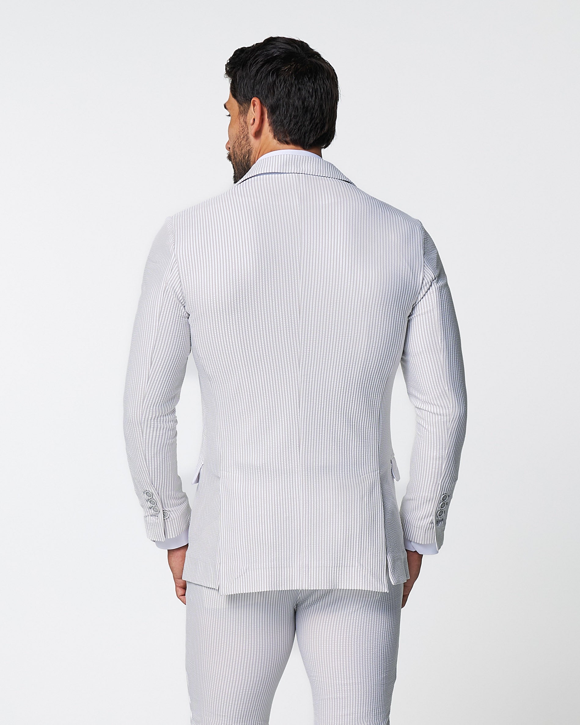 Athletic Fit Stretch Blazer - Grey & White Seersucker | State & Liberty Suits|Blazers