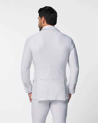 Athletic Fit Stretch Blazer - Grey & White Seersucker | State & Liberty Suits|Blazers