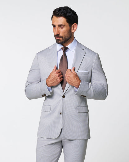 Brushed Tech Stretch Blazer - Light Grey Microcheck | State & Liberty Suits|Blazers