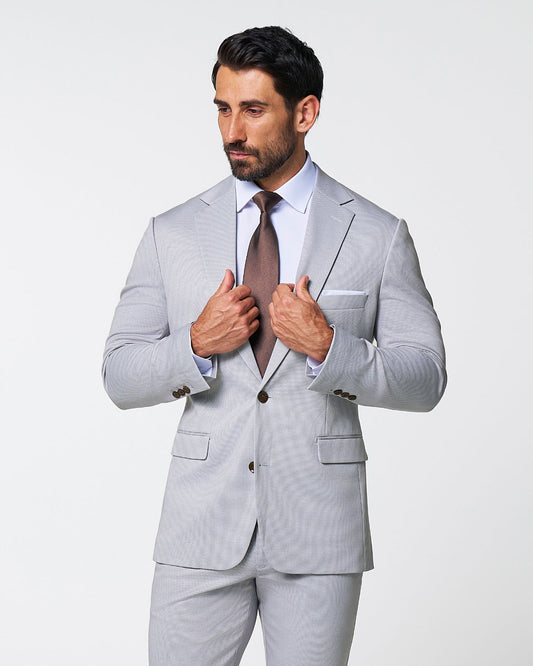 Brushed Tech Stretch Blazer - Light Grey Microcheck | State & Liberty Suits|Blazers