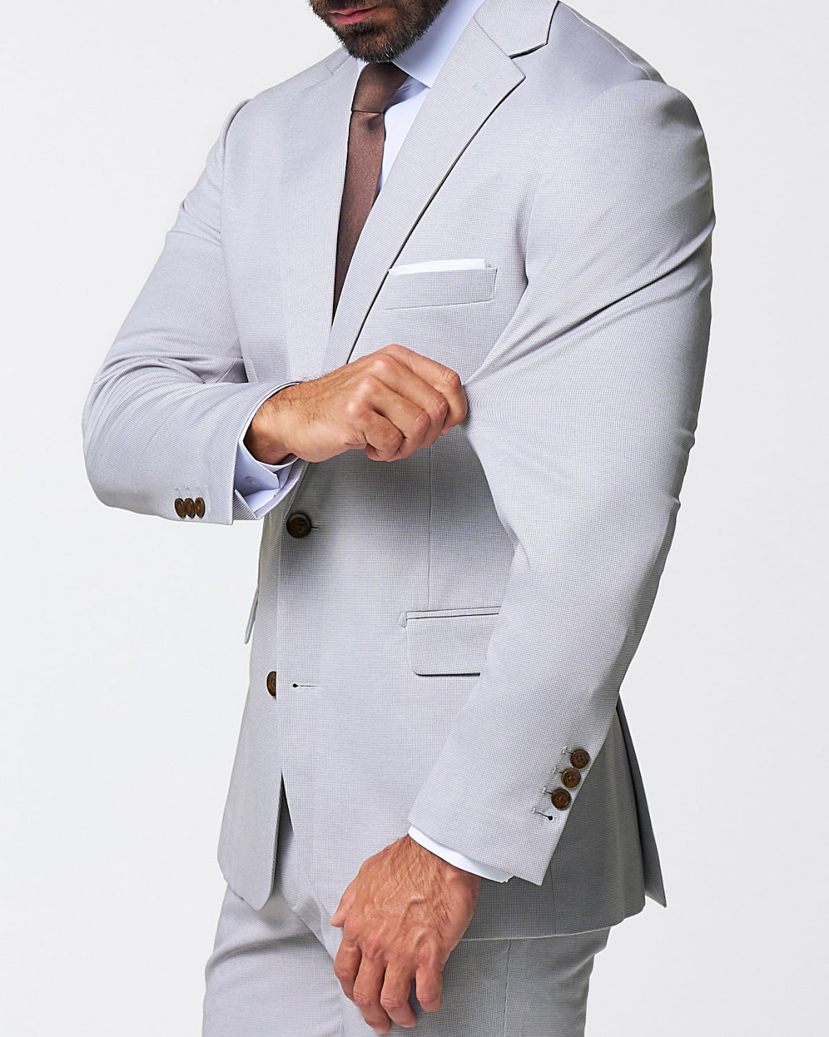 Brushed Tech Stretch Blazer - Light Grey Microcheck | State & Liberty Suits|Blazers