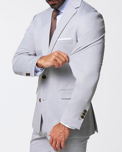 Brushed Tech Stretch Blazer - Light Grey Microcheck | State & Liberty Suits|Blazers