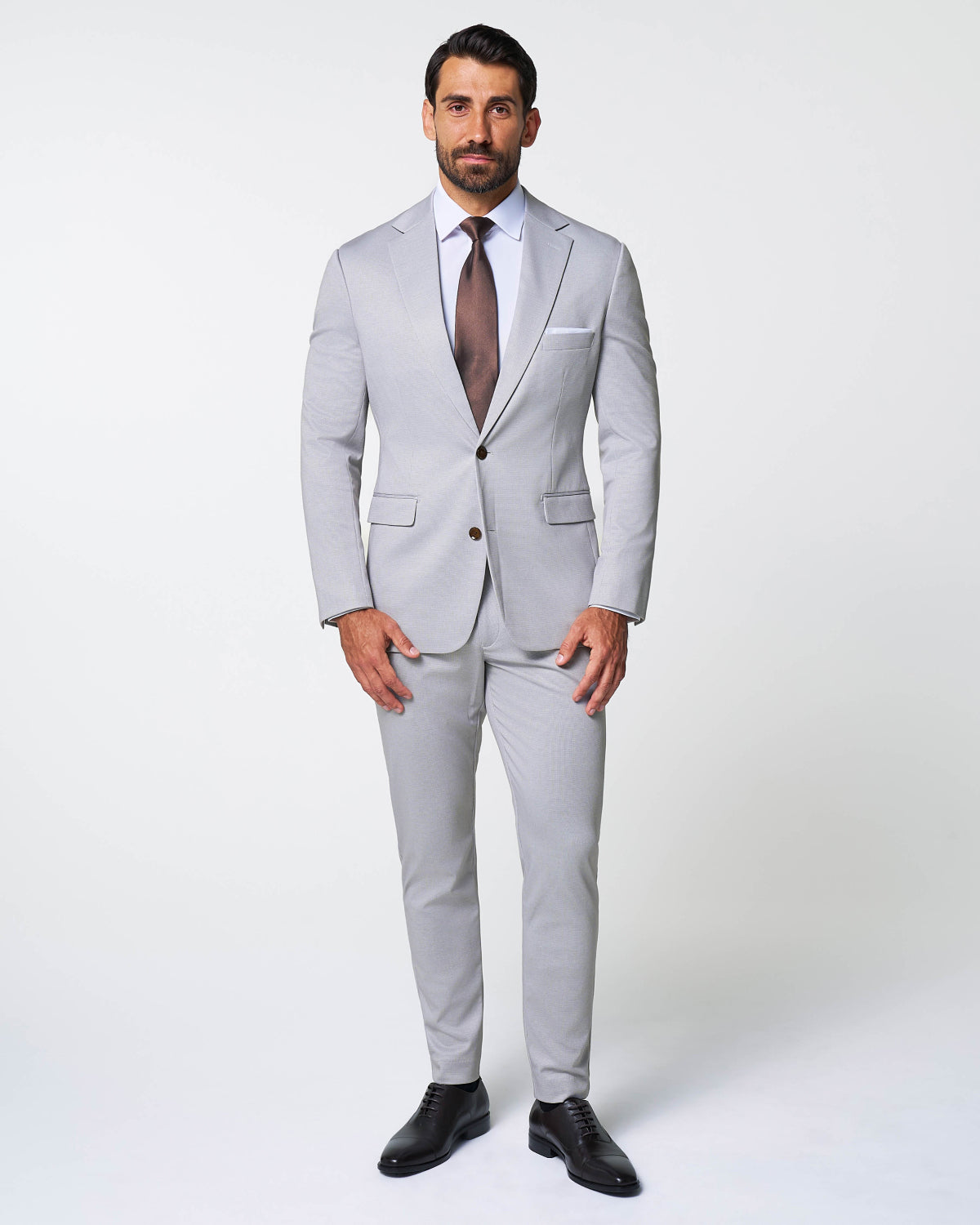 Brushed Tech Stretch Blazer - Light Grey Microcheck | State & Liberty Suits|Blazers