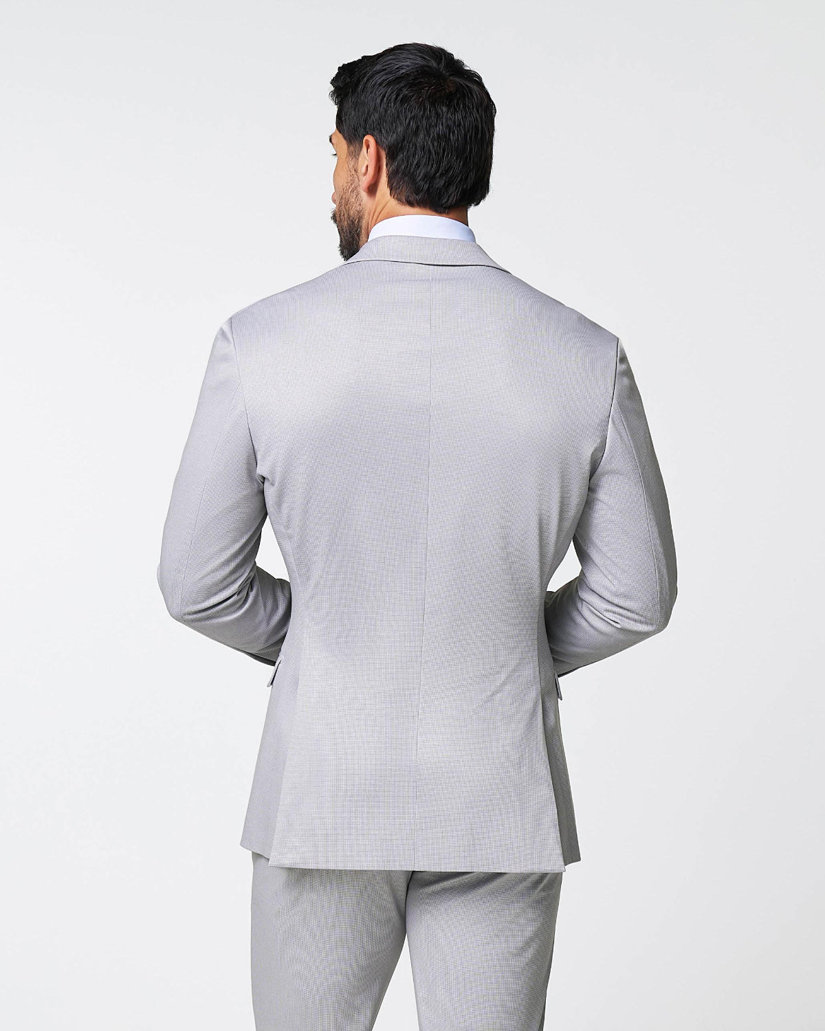 Brushed Tech Stretch Blazer - Light Grey Microcheck | State & Liberty Suits|Blazers