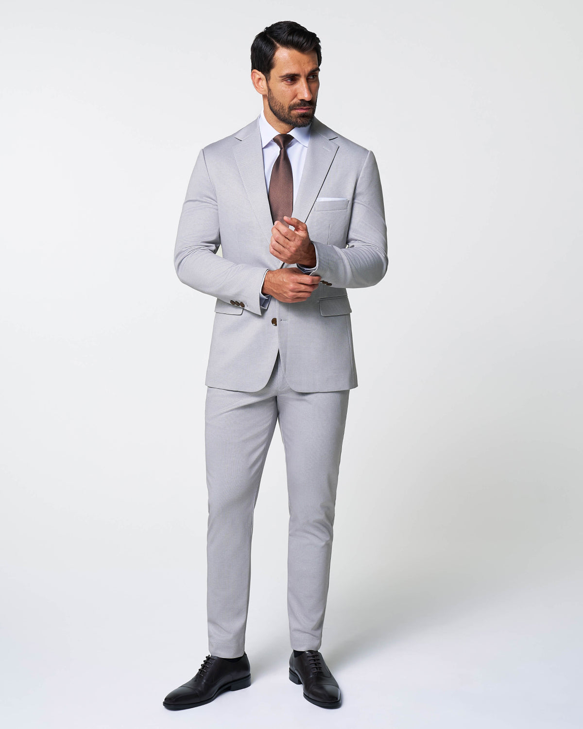 Brushed Tech Stretch Blazer - Light Grey Microcheck | State & Liberty Suits|Blazers