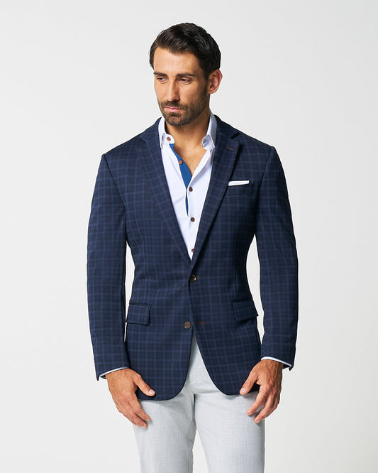 Athletic Fit Stretch Wool Blazer - Blue Plaid | State & Liberty Suits|Blazers