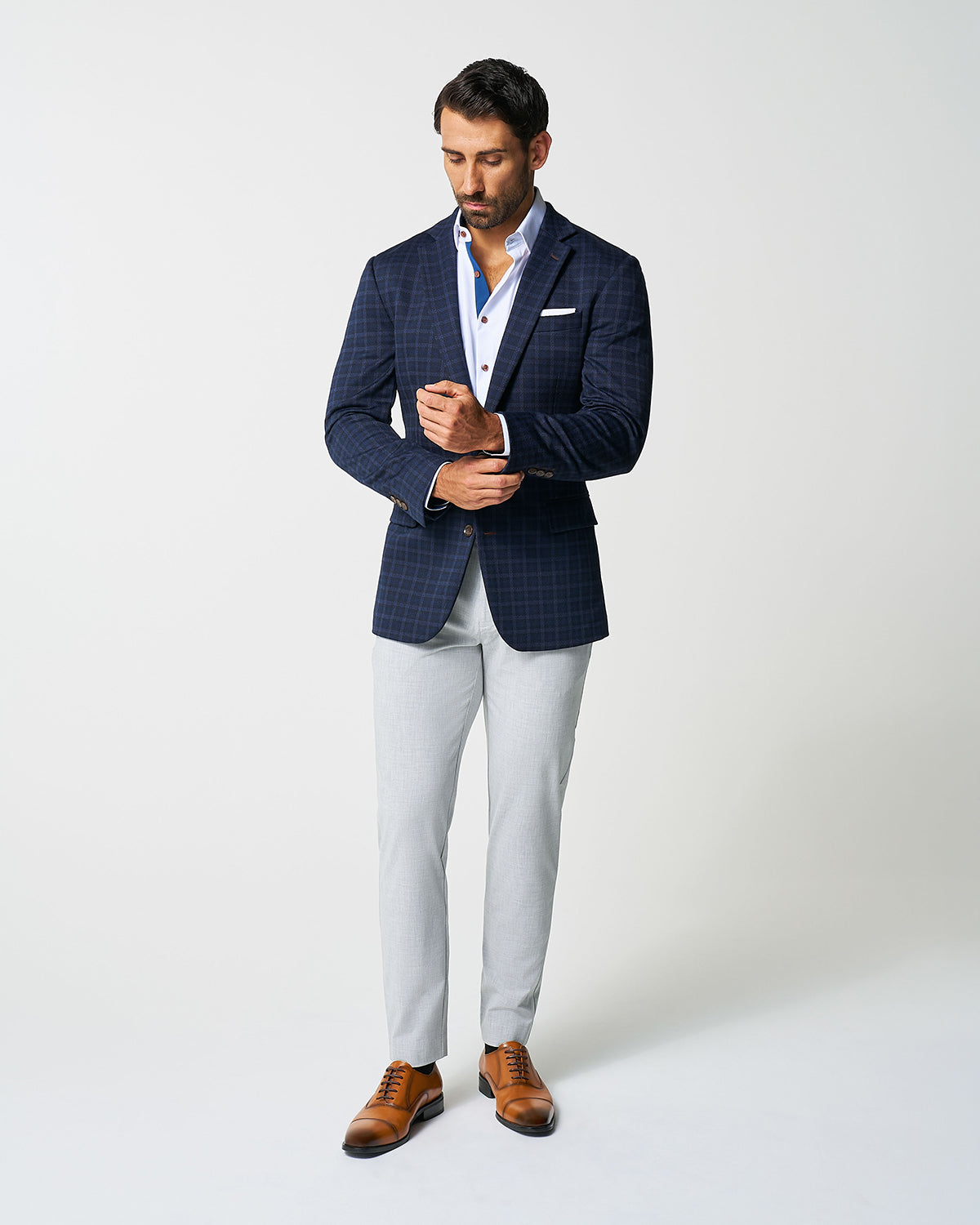 Athletic Fit Stretch Wool Blazer - Blue Plaid | State & Liberty Suits|Blazers