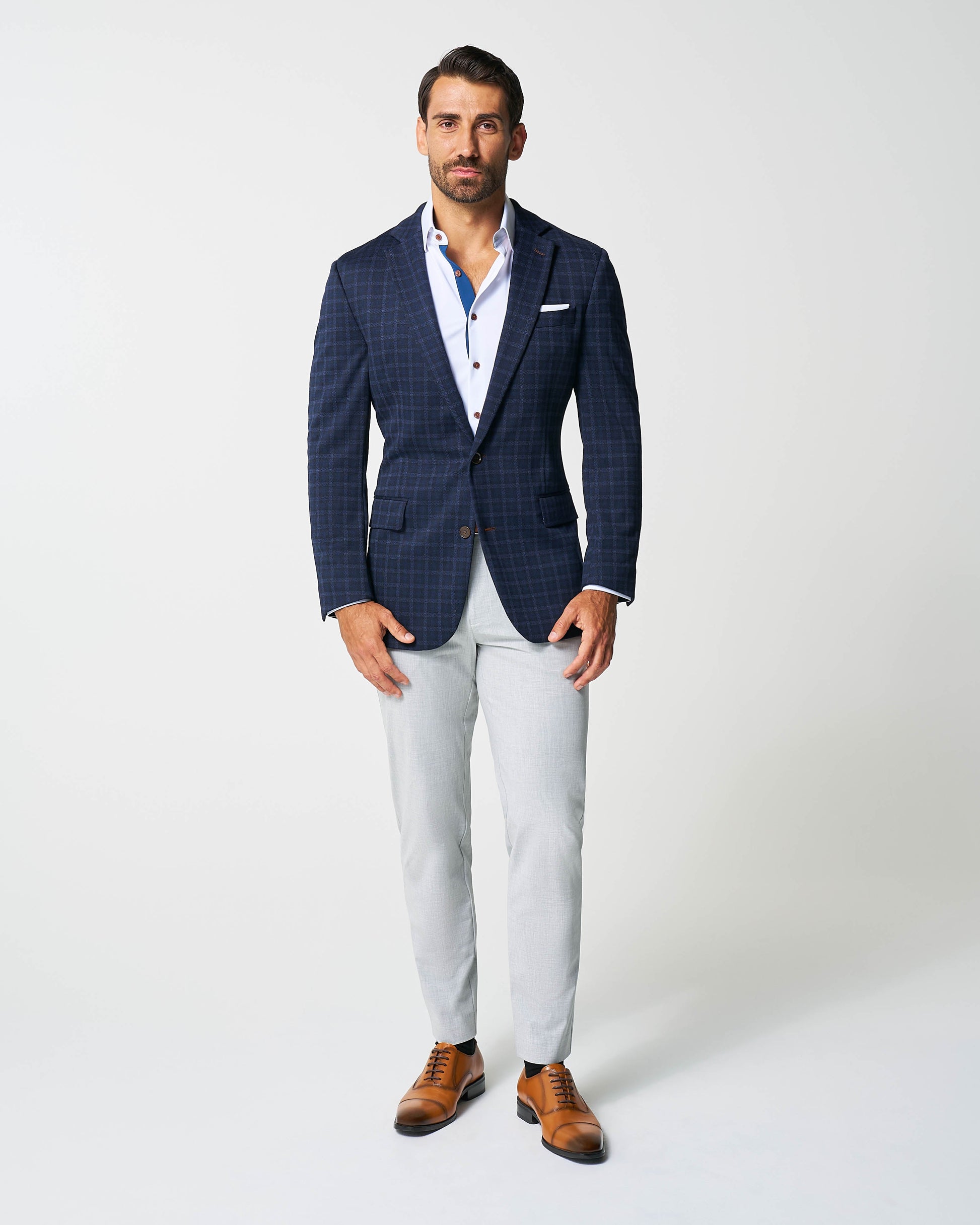 Athletic Fit Stretch Wool Blazer - Blue Plaid | State & Liberty Suits|Blazers
