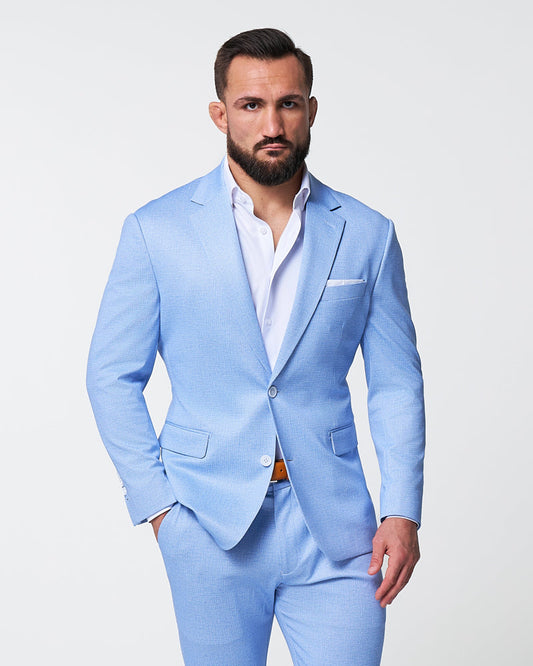 Athletic Fit Stretch Blazer - Light Blue Mini Houndstooth | State & Liberty Suits|Blazers
