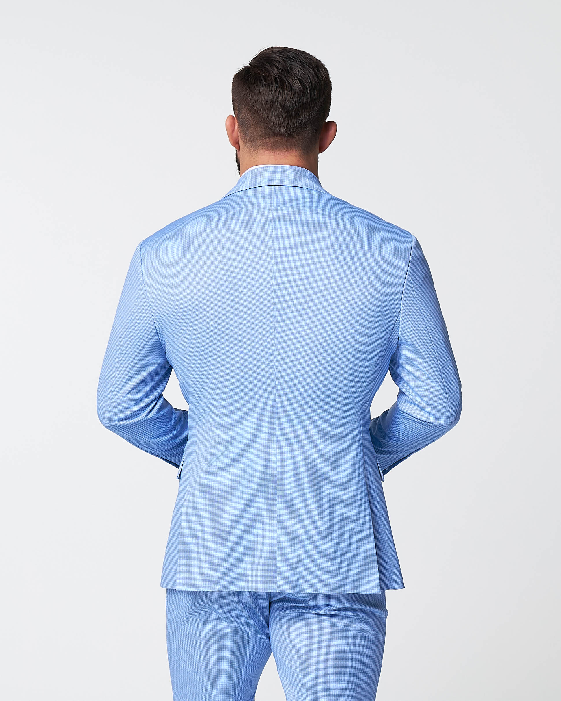 Athletic Fit Stretch Blazer - Light Blue Mini Houndstooth | State & Liberty Suits|Blazers