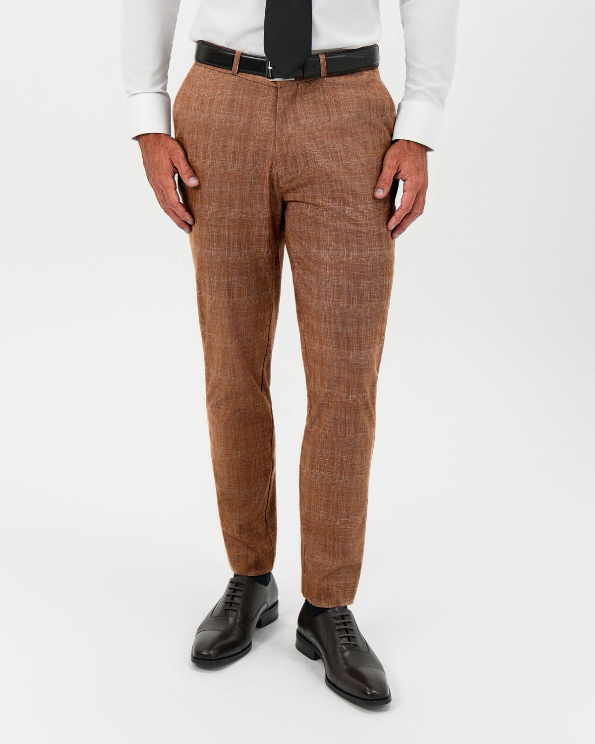 Athletic Fit Stretch Pants - Light Brown Crosshatch | State & Liberty Suits|Bottoms