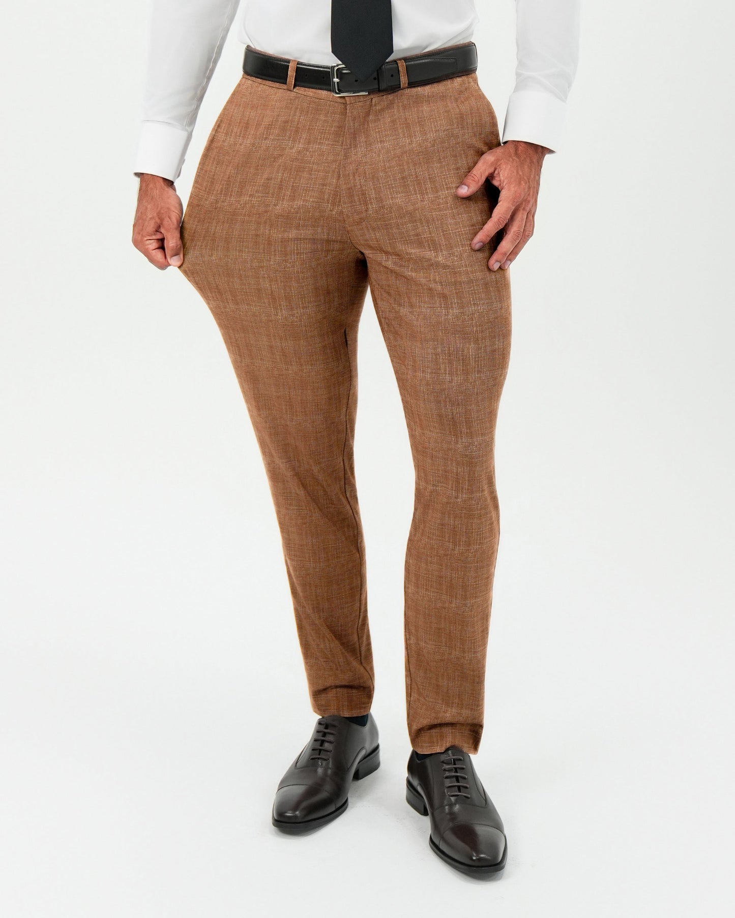 Athletic Fit Stretch Pants - Light Brown Crosshatch | State & Liberty Suits|Bottoms
