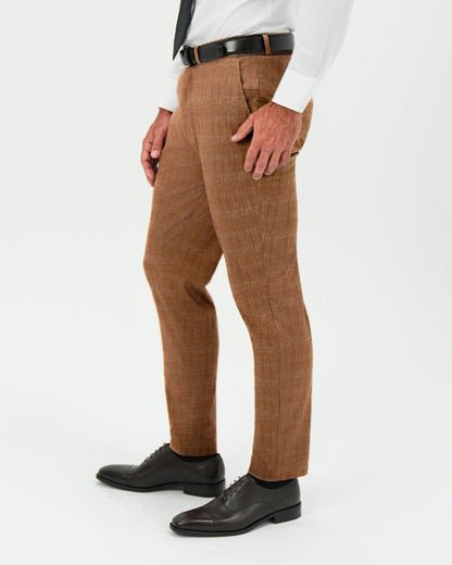 Athletic Fit Stretch Pants - Light Brown Crosshatch | State & Liberty Suits|Bottoms