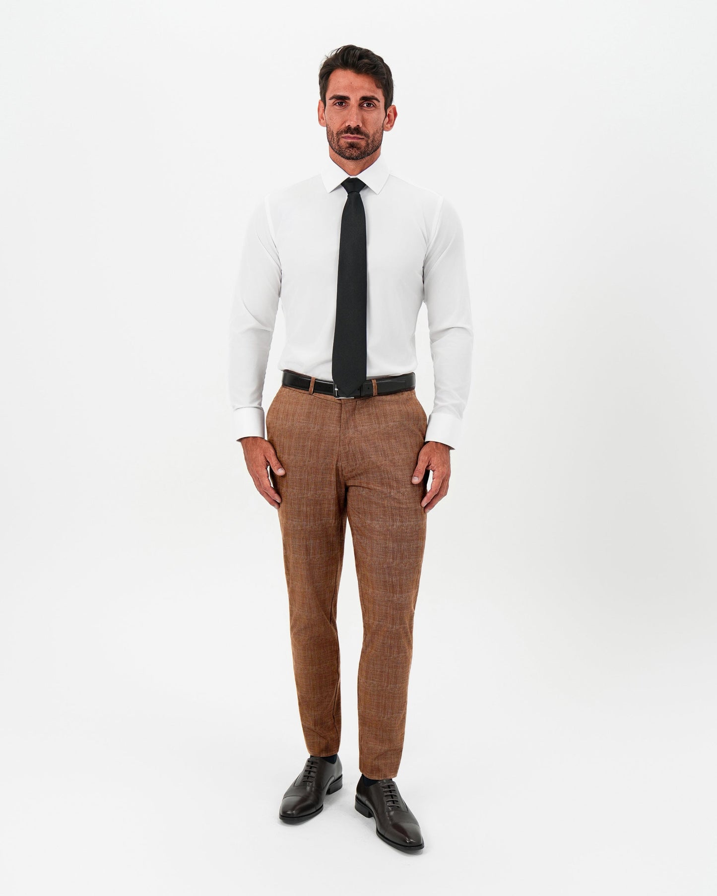 Athletic Fit Stretch Pants - Light Brown Crosshatch | State & Liberty Suits|Bottoms