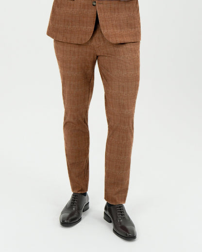 Athletic Fit Stretch Pants - Light Brown Crosshatch | State & Liberty Suits|Bottoms