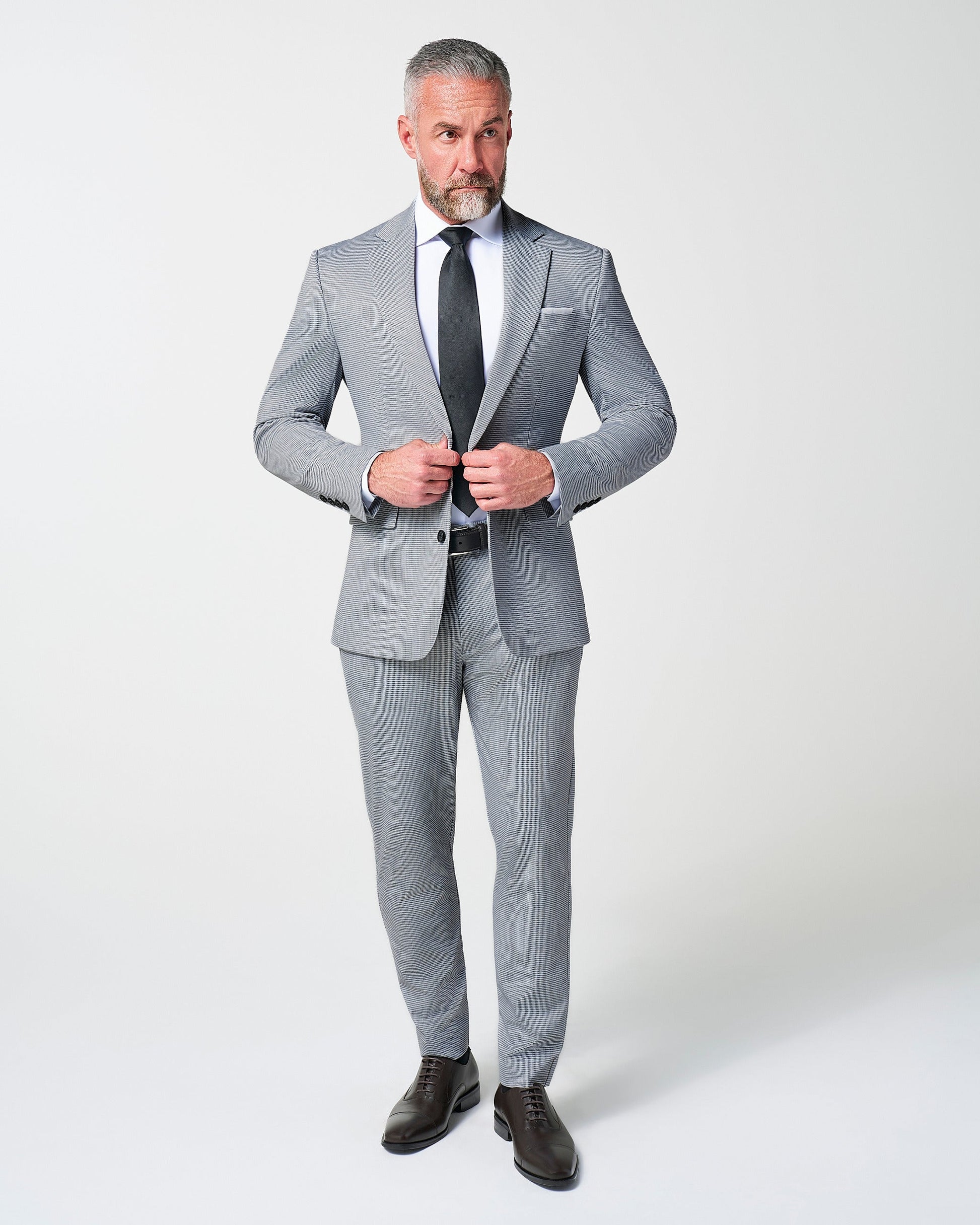 Athletic Fit Stretch Suit Pants - Slate Grey Houndstooth | State & Liberty Suits|Bottoms