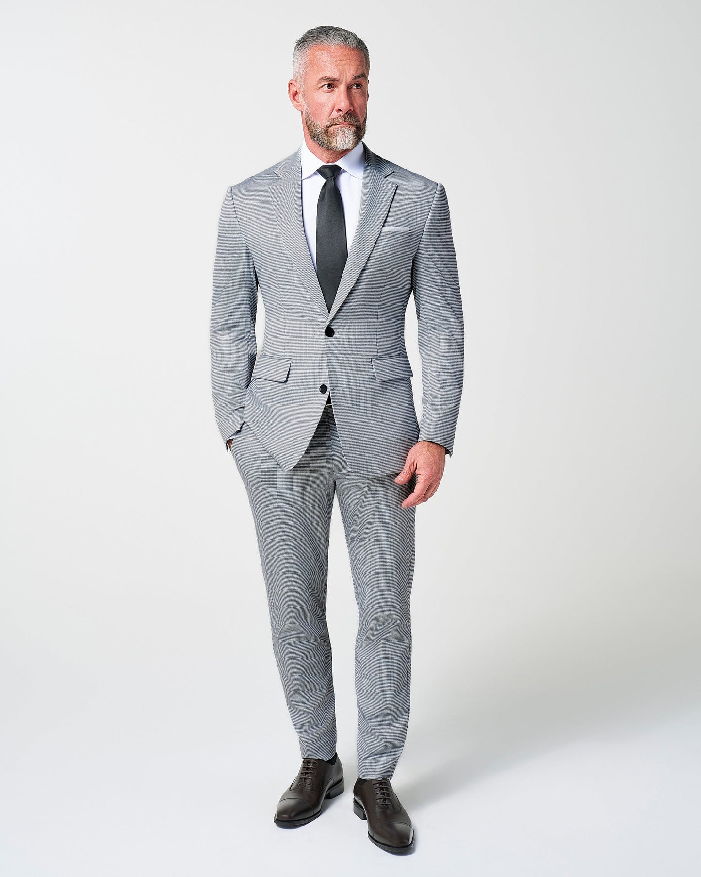 Athletic Fit Stretch Suit Pants - Slate Grey Houndstooth | State & Liberty Suits|Bottoms