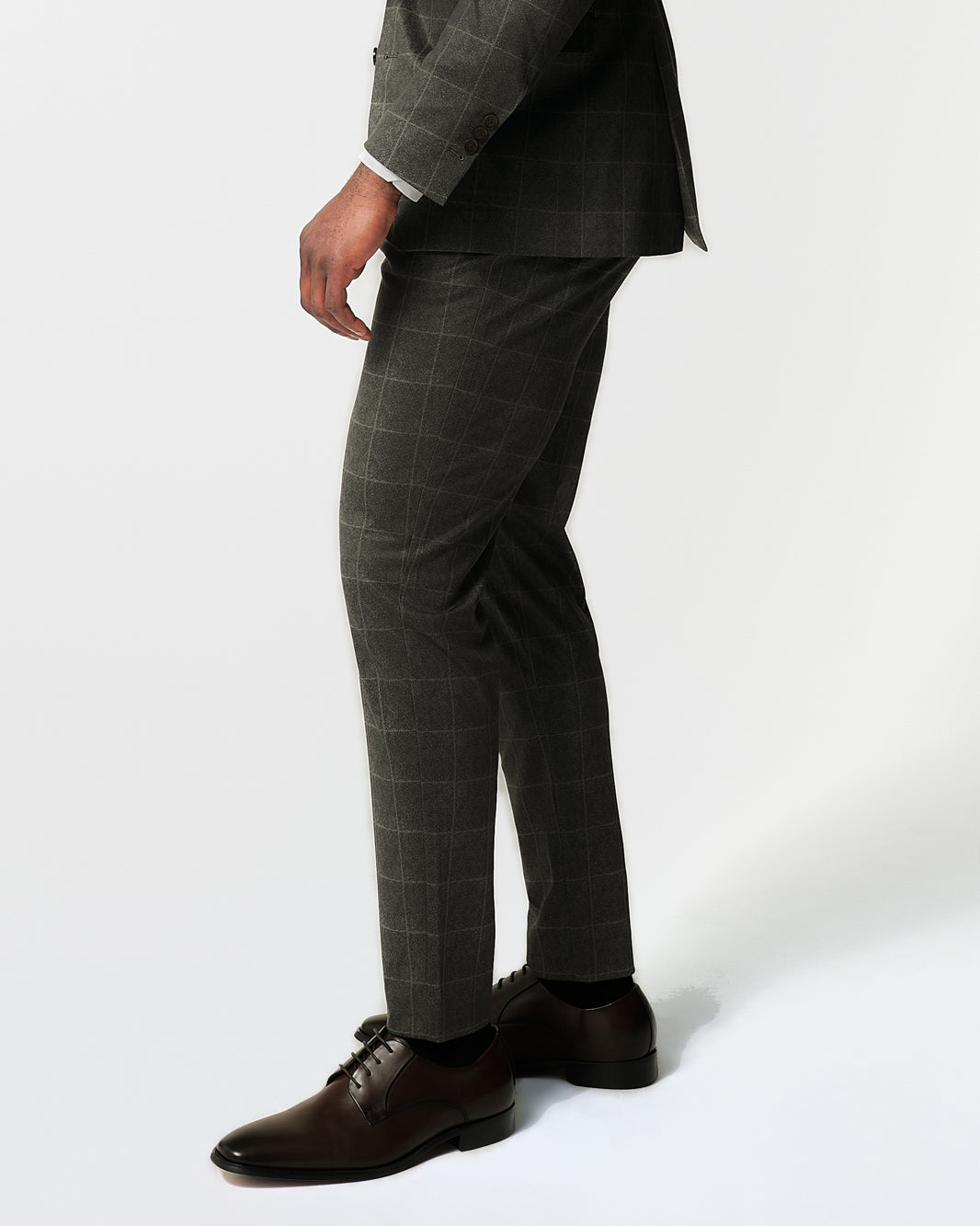 Athletic Fit Stretch Suit Pants - Olive with White Windowpane | State & Liberty Suits|Bottoms