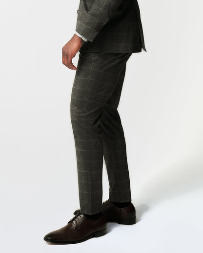 Athletic Fit Stretch Suit Pants - Olive with White Windowpane | State & Liberty Suits|Bottoms
