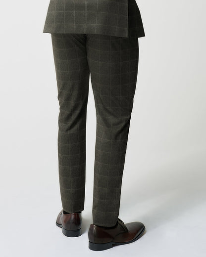 Athletic Fit Stretch Suit Pants - Olive with White Windowpane | State & Liberty Suits|Bottoms