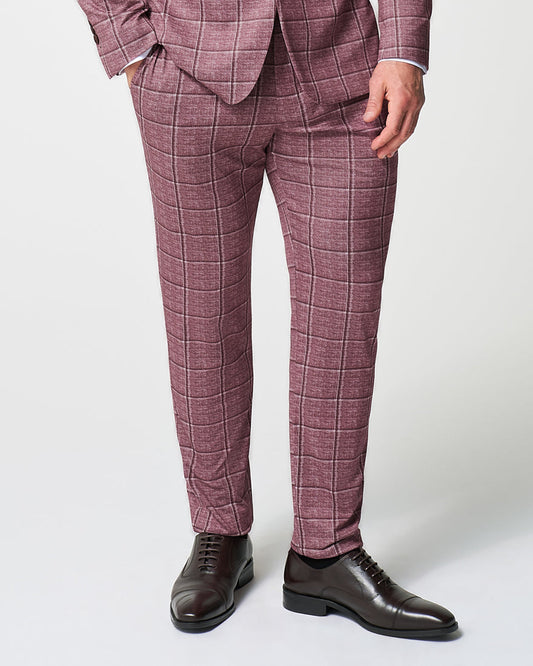Athletic Fit Stretch Suit Pants - Crimson with Burgundy Big Windowpane | State & Liberty Suits|Bottoms