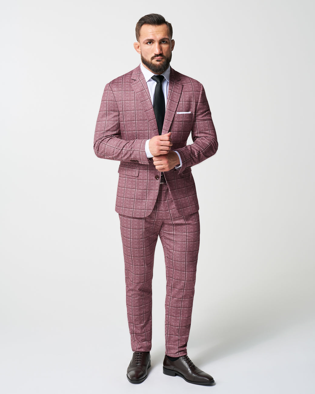 Athletic Fit Stretch Suit Pants - Crimson with Burgundy Big Windowpane | State & Liberty Suits|Bottoms
