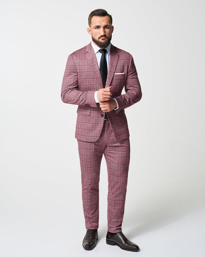 Athletic Fit Stretch Suit Pants - Crimson with Burgundy Big Windowpane | State & Liberty Suits|Bottoms