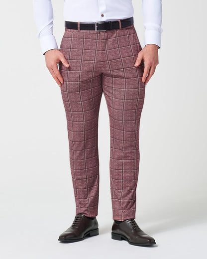 Athletic Fit Stretch Suit Pants - Crimson with Burgundy Big Windowpane | State & Liberty Suits|Bottoms