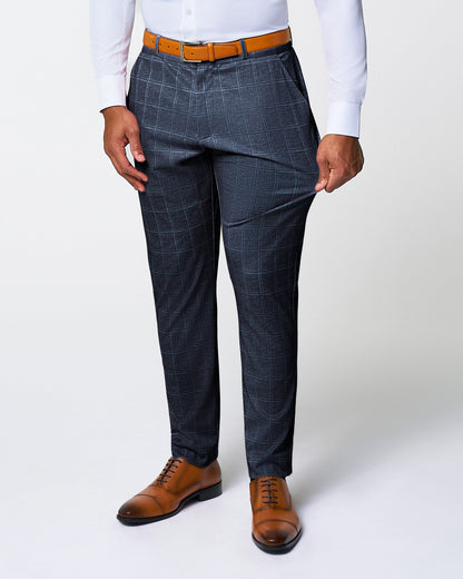 Athletic Fit Stretch Suit Pants - Textured Navy with White Windowpane | State & Liberty Suits|Bottoms