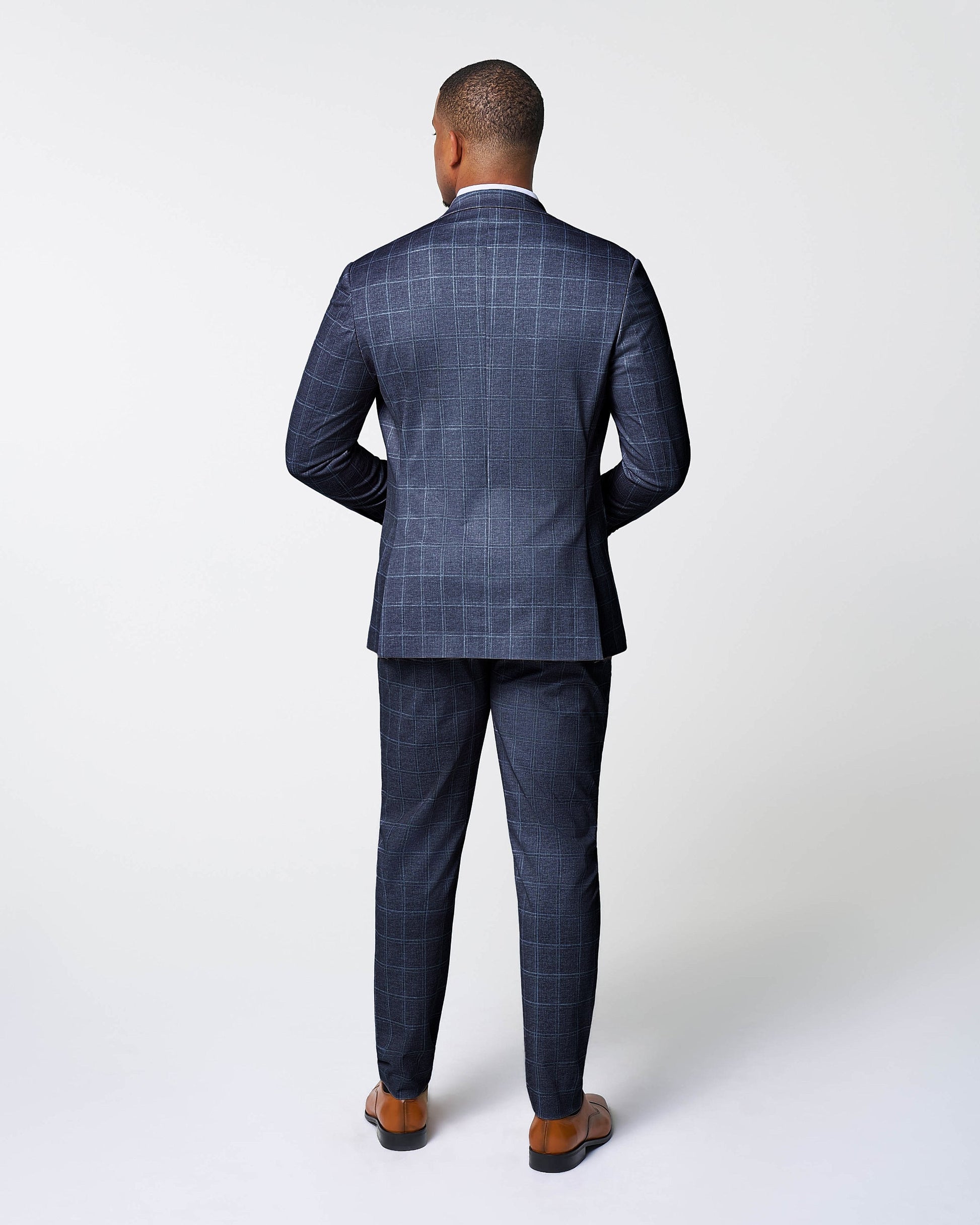 Athletic Fit Stretch Suit Pants - Textured Navy with White Windowpane | State & Liberty Suits|Bottoms