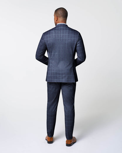 Athletic Fit Stretch Suit Pants - Textured Navy with White Windowpane | State & Liberty Suits|Bottoms