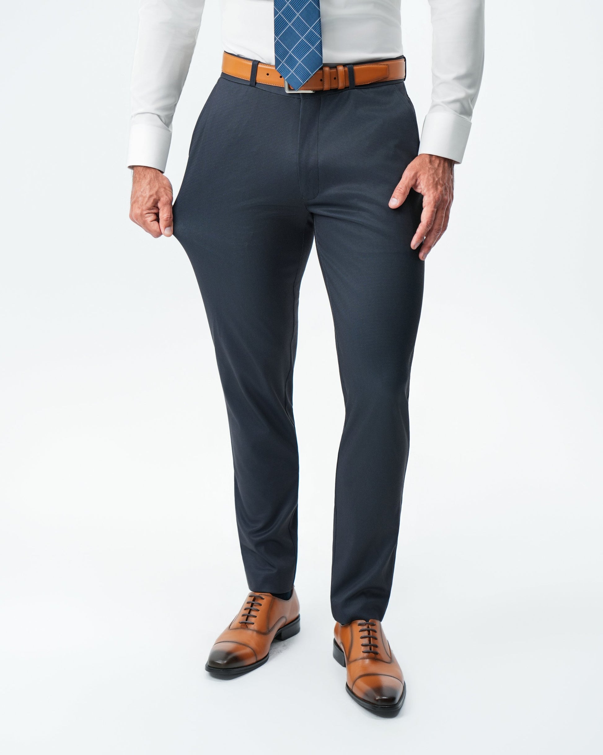 Athletic Fit Stretch Suit Pants - Navy & Black Mini Houndstooth | State & Liberty Suits