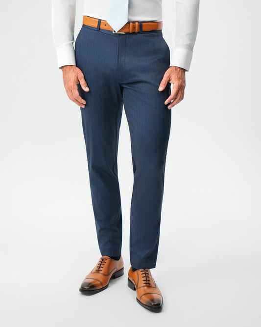 Athletic Fit Stretch Suit Pants - Navy & White Pinstripe | State & Liberty Suits
