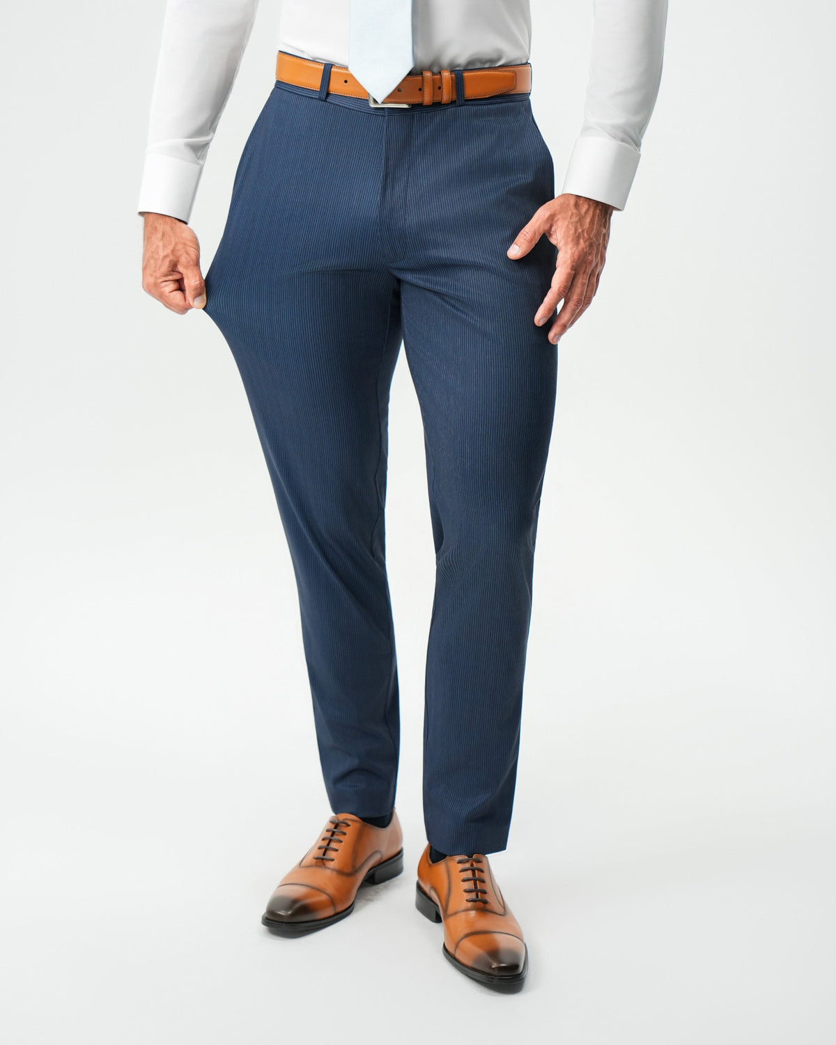 Athletic Fit Stretch Suit Pants - Navy & White Pinstripe | State & Liberty Suits