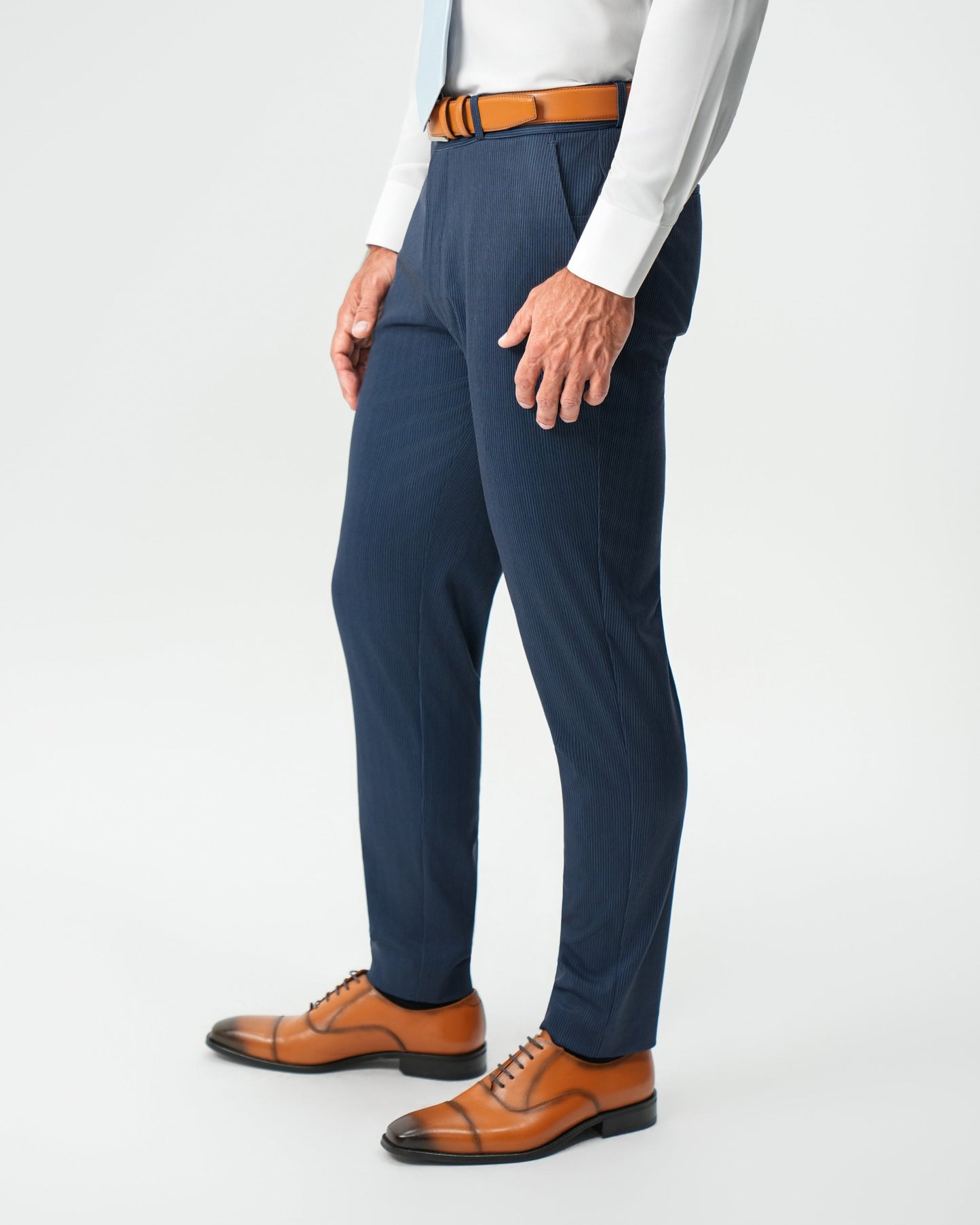 Athletic Fit Stretch Suit Pants - Navy & White Pinstripe | State & Liberty Suits