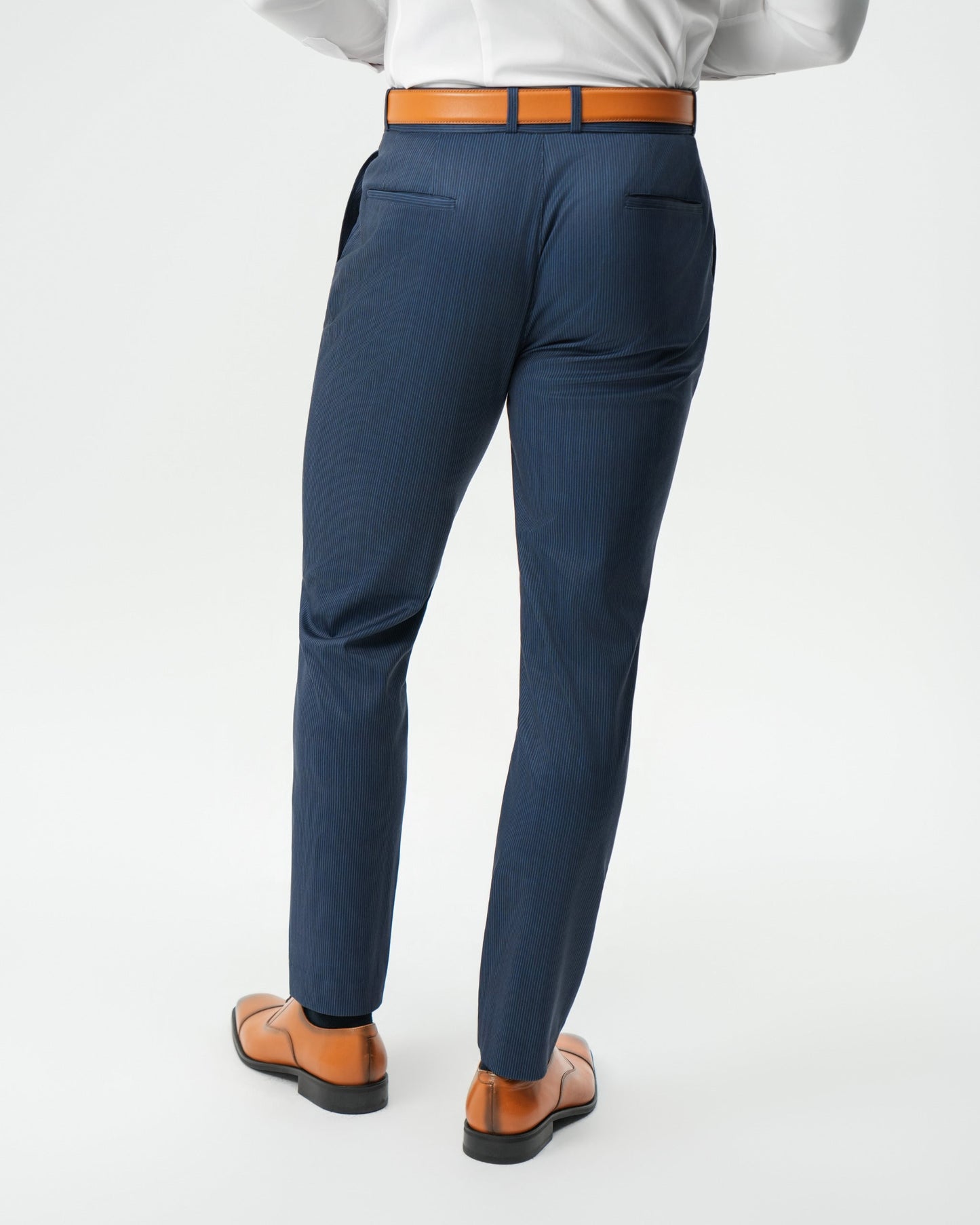 Athletic Fit Stretch Suit Pants - Navy & White Pinstripe | State & Liberty Suits