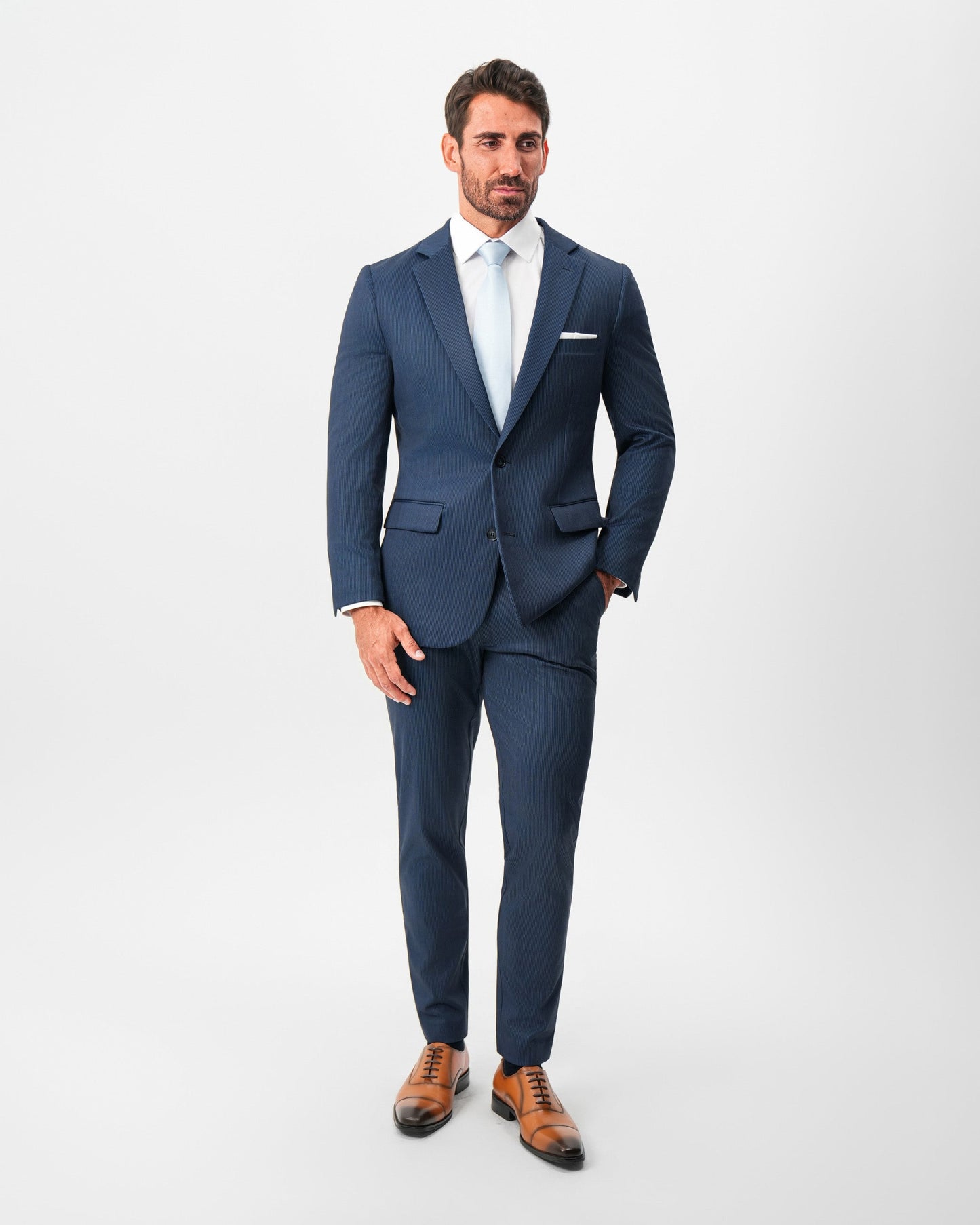 Athletic Fit Stretch Suit Pants - Navy & White Pinstripe | State & Liberty Suits