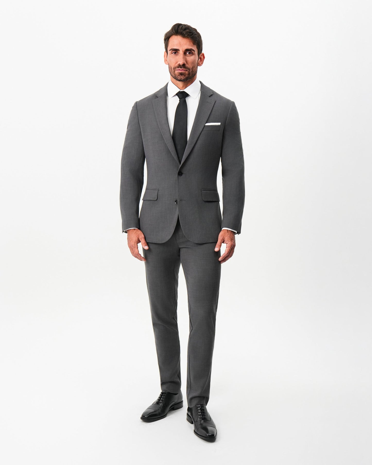 Athletic Fit Stretch Suit Pants - Dark Grey Crosshatch | State & Liberty Suits