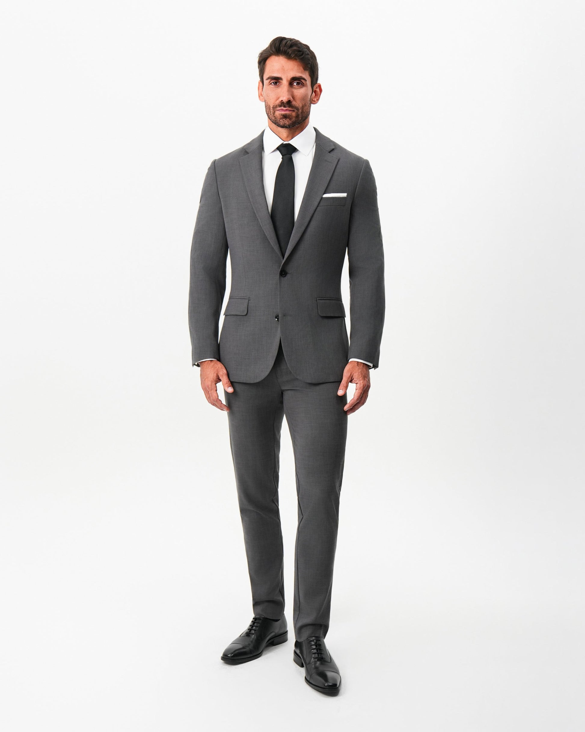 Athletic Fit Stretch Suit Pants - Dark Grey Crosshatch | State & Liberty Suits