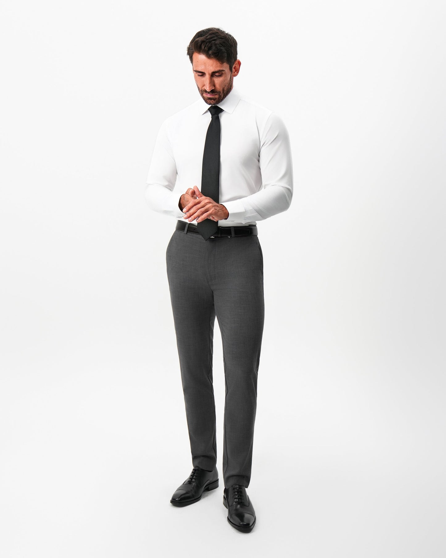 Athletic Fit Stretch Suit Pants - Dark Grey Crosshatch | State & Liberty Suits