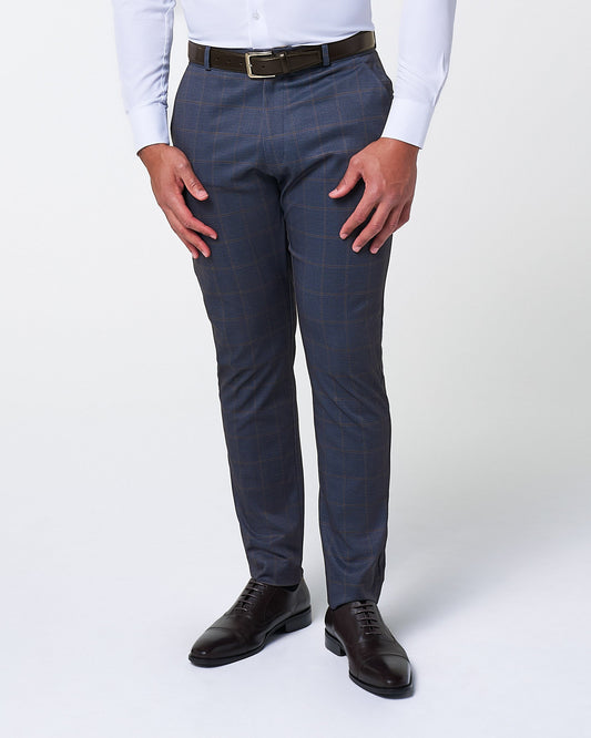 Athletic Fit Stretch Suit Pants - Navy & Brown Windowpane | State & Liberty Suits|Bottoms