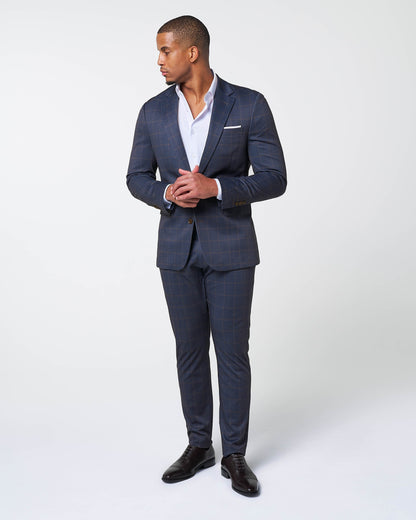 Athletic Fit Stretch Suit Pants - Navy & Brown Windowpane | State & Liberty Suits|Bottoms