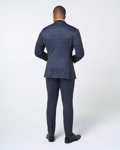Athletic Fit Stretch Suit Pants - Navy & Brown Windowpane | State & Liberty Suits|Bottoms