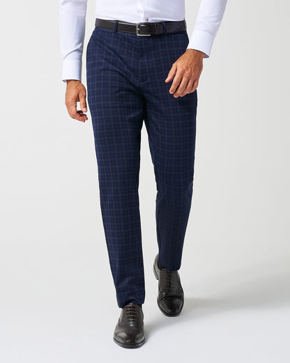 Athletic Fit Stretch Wool Suit Pants - Blue Plaid | State & Liberty Suits|Bottoms